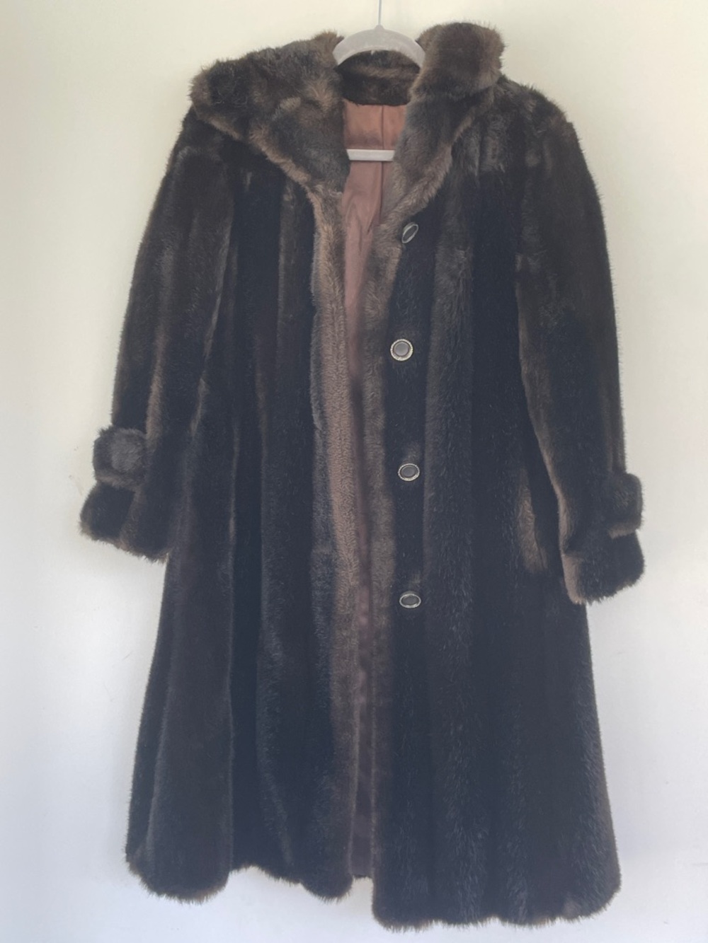 Luxury Women's Dark Brown Faux Fur Long Coat no size tag